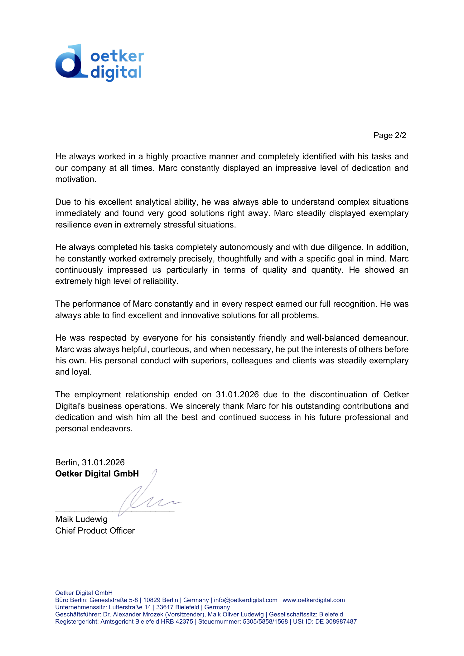 Work reference letter, page 2